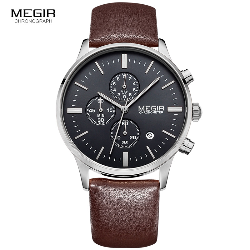 Suede Strap Watch - Megir Quartz Horloges Mannen Lichtgevende Waterdichte
