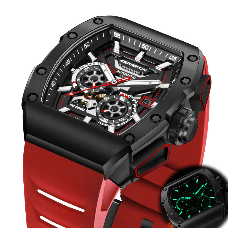 Rubber Strap Diver - CERIEPON Wijnvatvormig herenhorloge, volledig automatisch, 5ATM